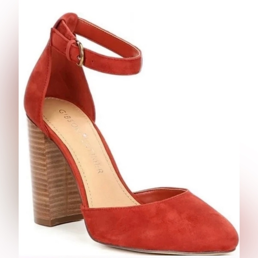 Gibson Latimer Rust Red Suede Finley D’Orsay Closed Toe Block Heel Pumps 7.5